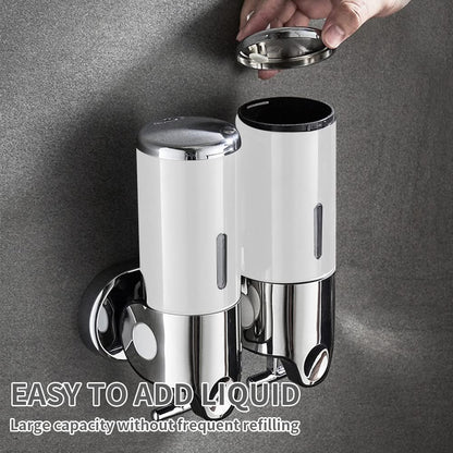 3 in 1 Chamber Wall Mounted Shampoo and Conditioner Dispenser (Silver) | No Drill Shower Soap Dispenser for Bathroom & Hotel Leak-Proof Pumps, Easy Installation and Large Capacity