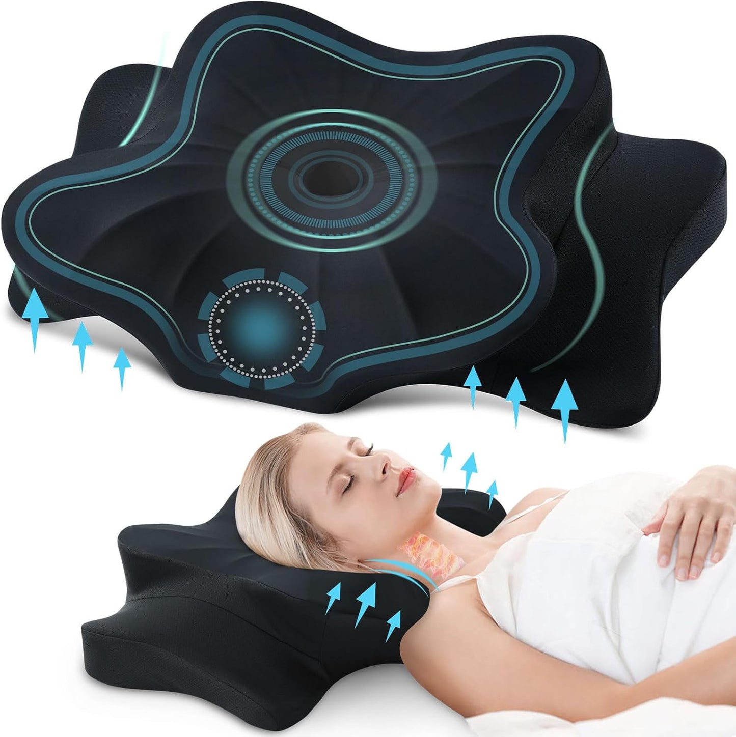 DONAMA Contour Cervical Neck Pillow for Neck Pain Relief | Queen,Ergonomic Dual-Height,Odorless Memory Foam,Side/Back/Stomach Sleepers,Cooling Hypoallergenic Cover,OEKO-TEX Certified