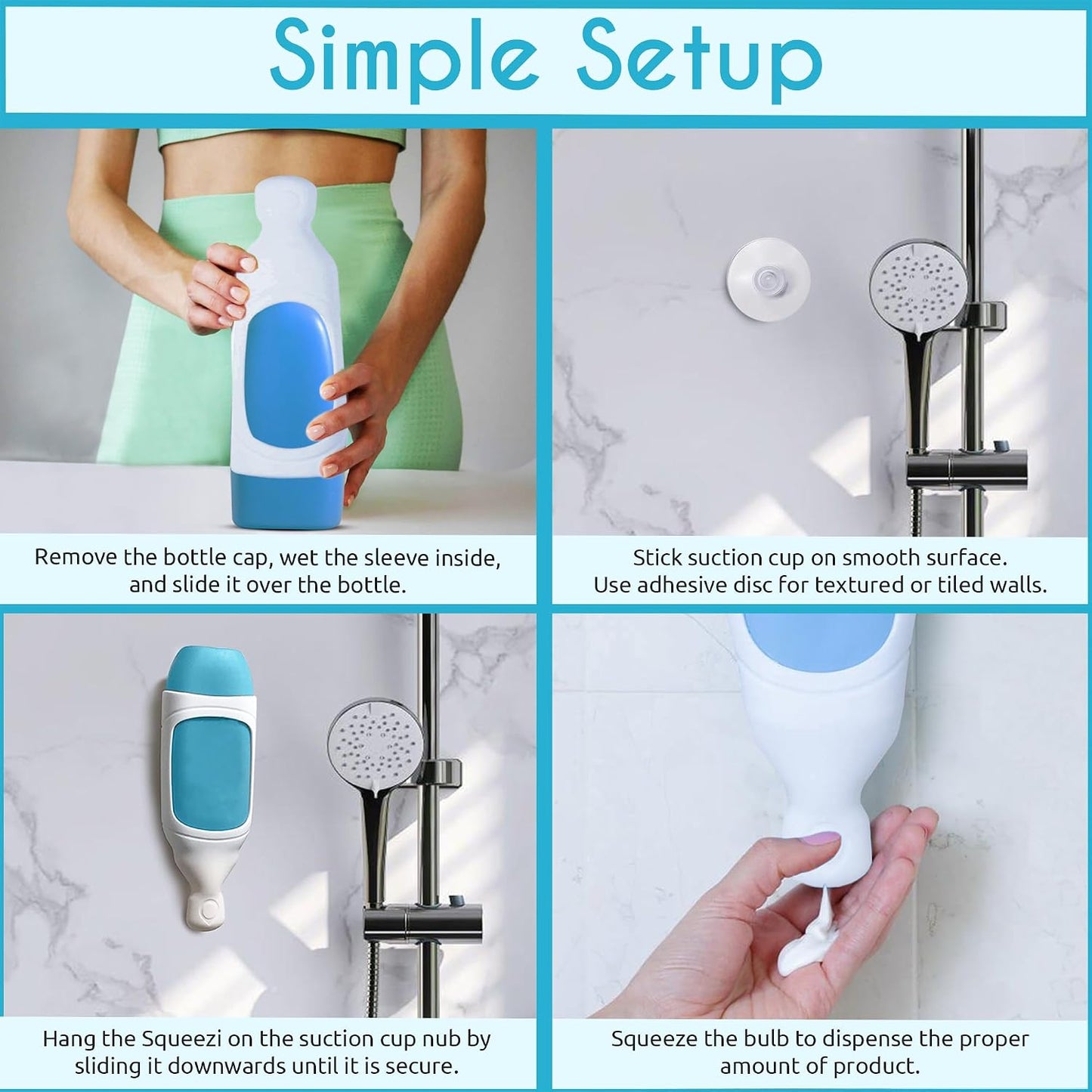 Squeezi 2 Unit Pack (Bright White) Wall Mounted Shower Dispenser and Organizer for Shampoo and Soap Bottles, Silicone Chamber