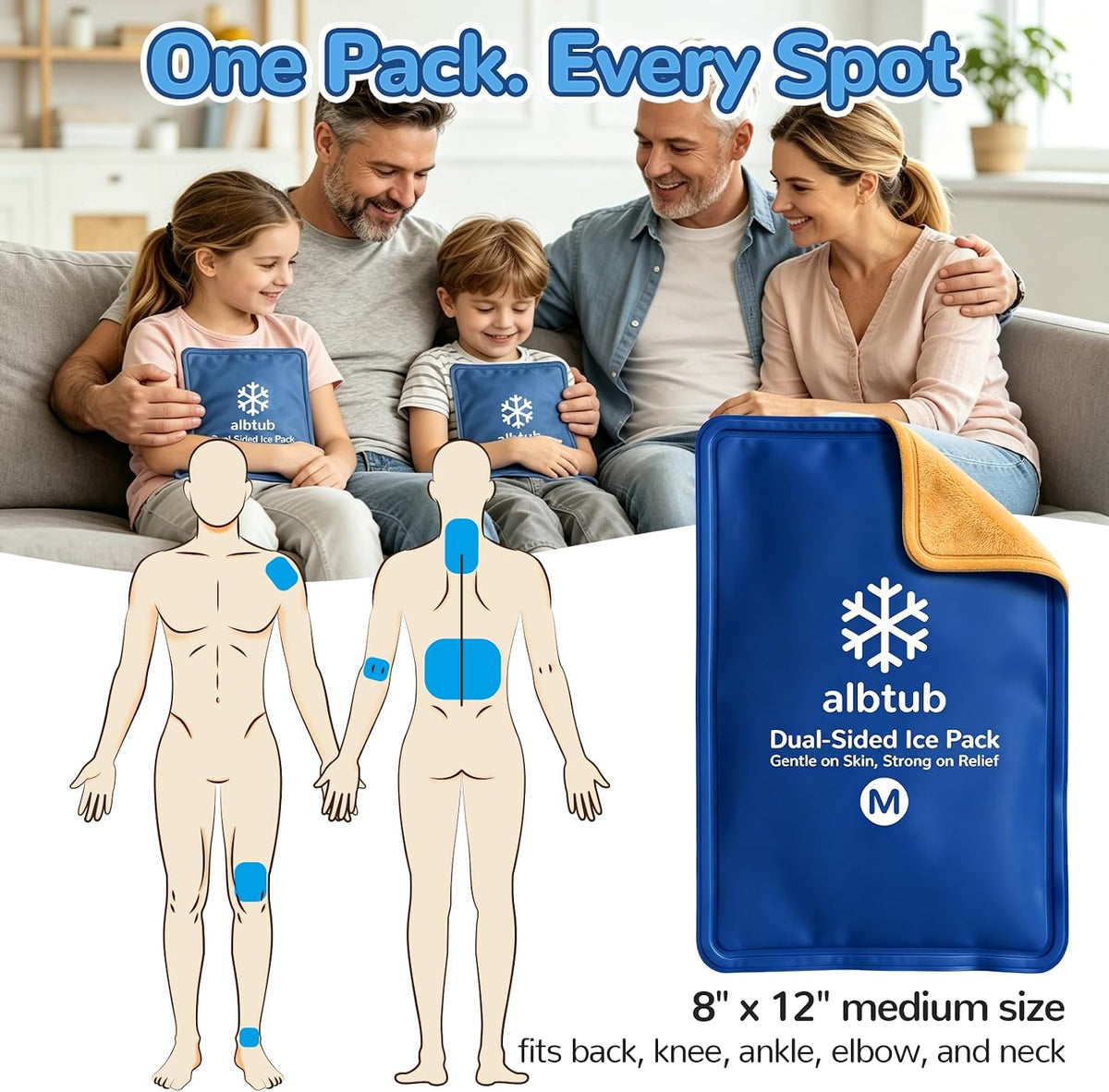 Hands-Free Ice Pack for Injuries Reusable, 10"×16" Flexible Cold Therapy