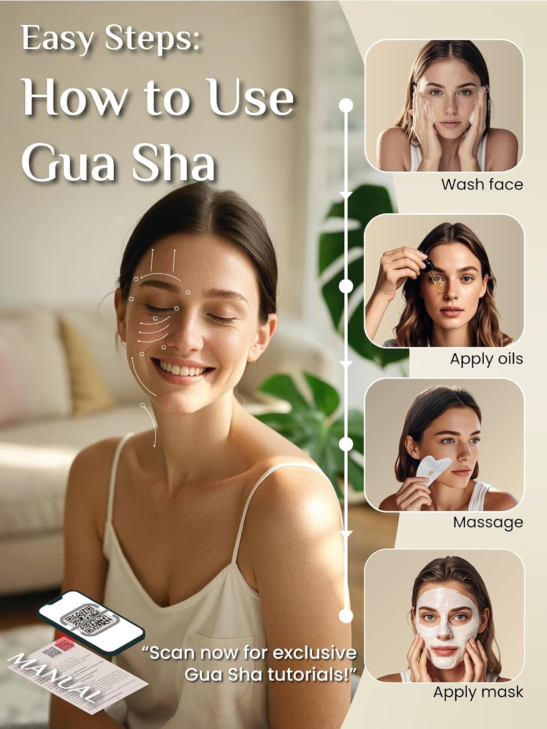 Rena Chris Gua Sha Facial Tools, Stainless Steel Guasha Tool for Acupuncture, Manual Massage Tool for Jawline Sculpting and Puffiness Reducing, Gua Sha Facial Massage Tool, Skin-Care Gift (Silver) | Face Massage Tool for Jawline Sculpting, Puffiness