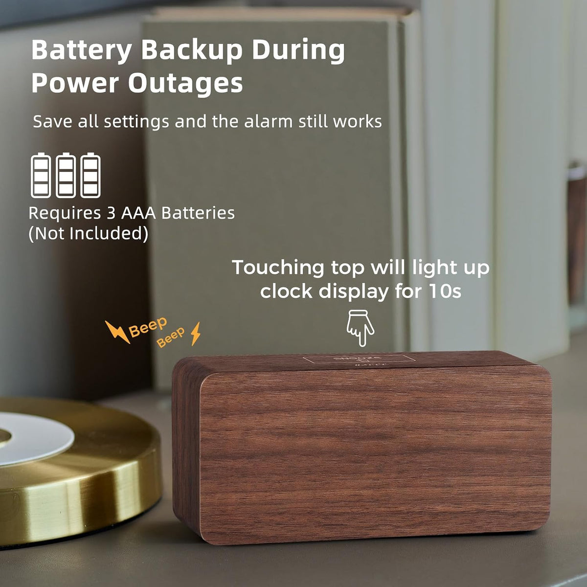 uscce Wooden Digital Alarm Clocks for Bedrooms with 0-100% Dimmable Display