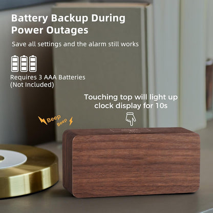 uscce Wooden Digital Alarm Clocks for Bedrooms with 0-100% Dimmable Display