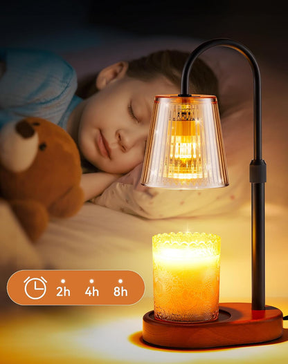Adjustable Candle Warmer Lamp with Timer - Electric Light Wax Warming | Dimmable, Flameless, Top Melter Heater Melting Heating Height Small Jar Candles Gifts Women Mom Birthday Desk Modern Decor