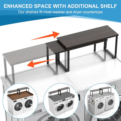 Expandable Washer Dryer Countertop Shelf, Stackable Over Washer and Dryer Storage Shelves, for Laundry Room Organization, Space Saving Laundry Shelf