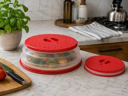 Collapsible Microwave Splatter Cover for Food 10.5 Inch Vented Blue
