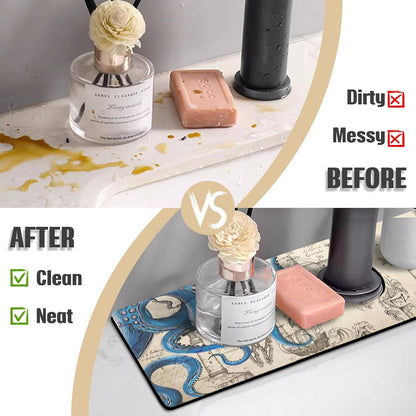 Sink Faucet Absorbing Mat, 2 Pack Drying Mat Around Faucet Sink Splash Guard Behind Faucet Sinkmat For Kitchen Bathroom Island Rv 24 * 5.5 Inch (60 * 14 cm)
