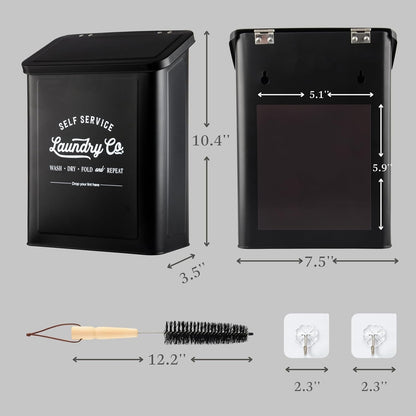 MONJITA Magnetic Lint Bin for Laundry Room, Wall Mounted Lint Trash Can with Lid for Dryer, Laundry Room Organization and Storage with Brush(Black)