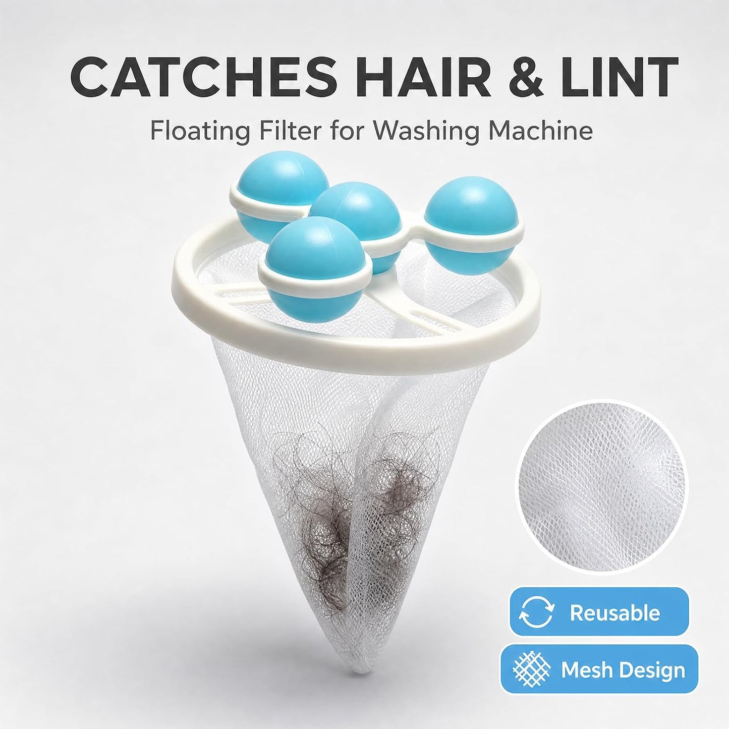 3PCS Washing Machine Hair Filter Mesh Bags, Reusable Floating Mesh Laundry Filter Bags, Washing Machine Lint Catcher for Laundry