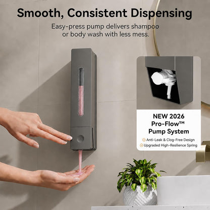 Shampoo and Conditioner Dispenser - Wall-Mounted 3-Chamber Shower Soap Dispenser, No-Drill, 1200ML Capacity, for Bathroom & Hotel