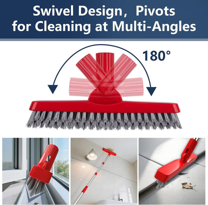2 Pack Grout Brush with Long Handle, 56.5'' Swivel Grout Cleaning Brush,V-Shape Grout Scrub Brush, Extendable Handle Grout Cleaner Brush for Tile Floors，Bathroom,Baseboard,Shower,Corner