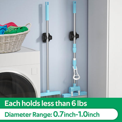 reliahom Broom Holder Wall Mount Mop Grippers Organizer wall Hanging, 5Pack | No Drilling Self Adhesive Easy install Anti-Slip Mop Broom Hanger Storage Rack for Kitchen,Laundry Room,Garden,Garage