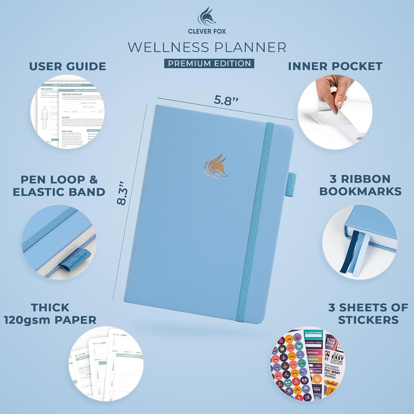 Clever Fox Wellness Planner & Food Journal for Weight Loss, A5 Orange | 5.8"x8.3" nutrition & exercise tracker for women tracking meals, diet & symptom diary, calorie counter notebook, stickers