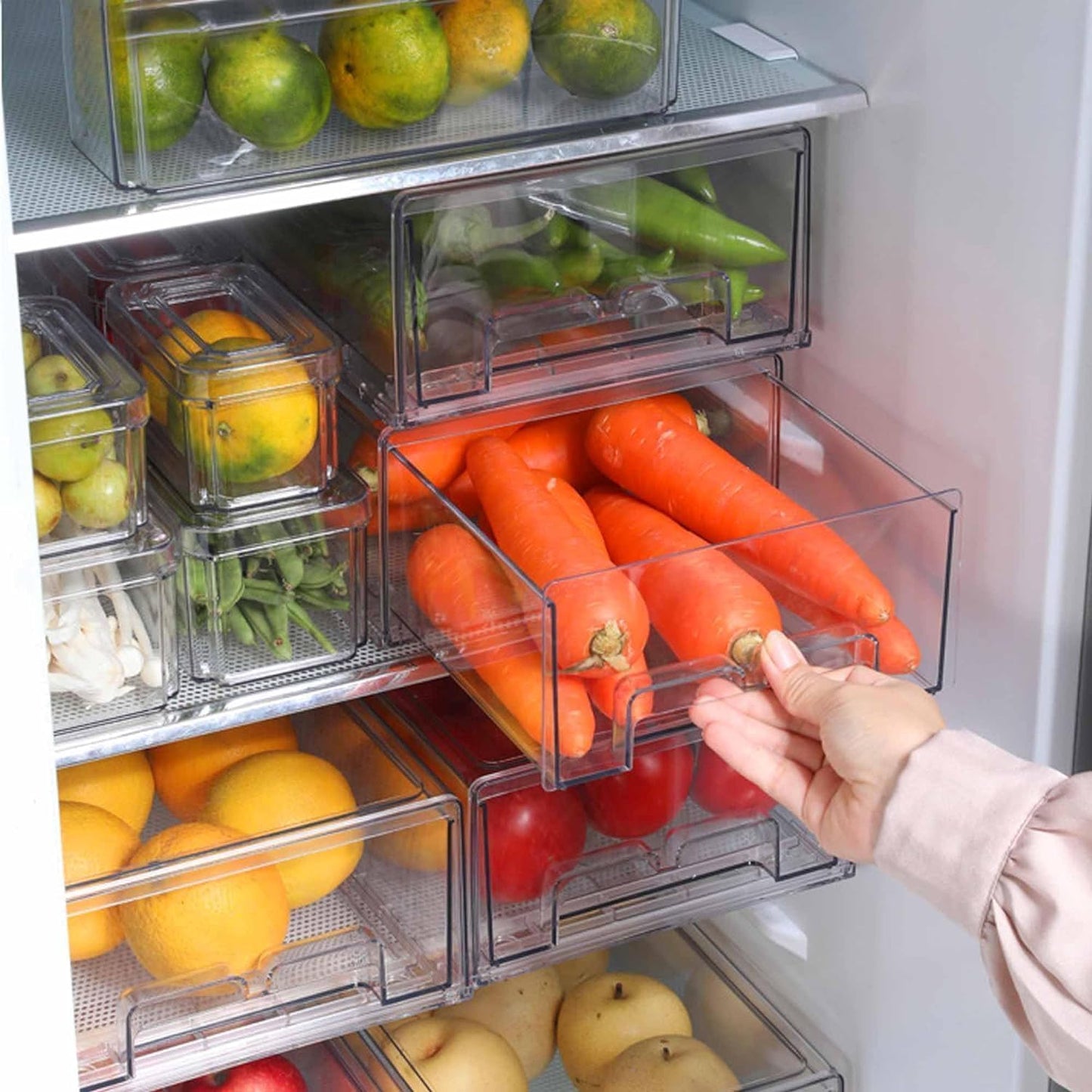 5 Pack Fruit Storage Containers for Fridge,Produce Container for Fridge with Removable Colanders,Leakproof Refrigerator Organizers and Storage for Produce Berry Vegetable Salad Meat Food Keep Fresh