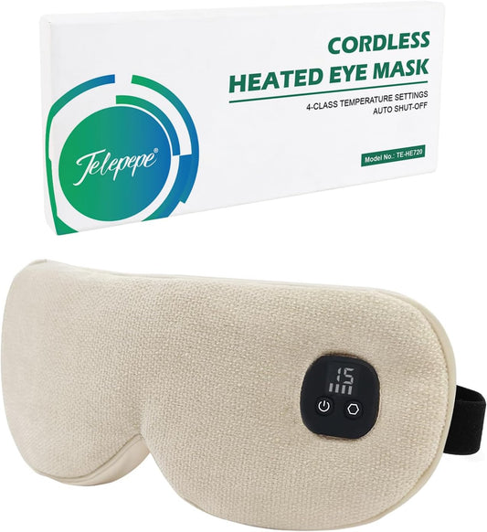 Heated Eye Mask for Dry Eyes, Cordless Warm Eye Compress, 4 Heat Levels, 4-Level Timing, 1000mAh Rechargeable, Blepharitis, Styes, Washable Cover, Travel, Gifts for Family(Black)
