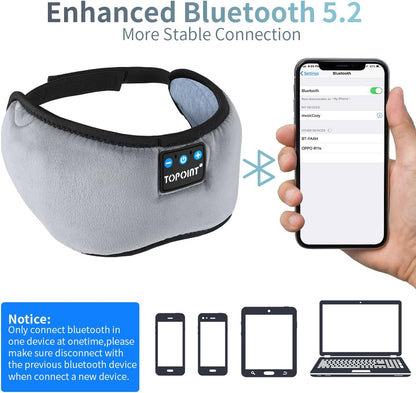 TOPOINT Sleep Mask Headphones Bluetooth Wireless 5.4, Breathable Cotton Eye Mask for Sleeping Side Sleepers Travel Music Headsets with Microphone Handsfree Men Women