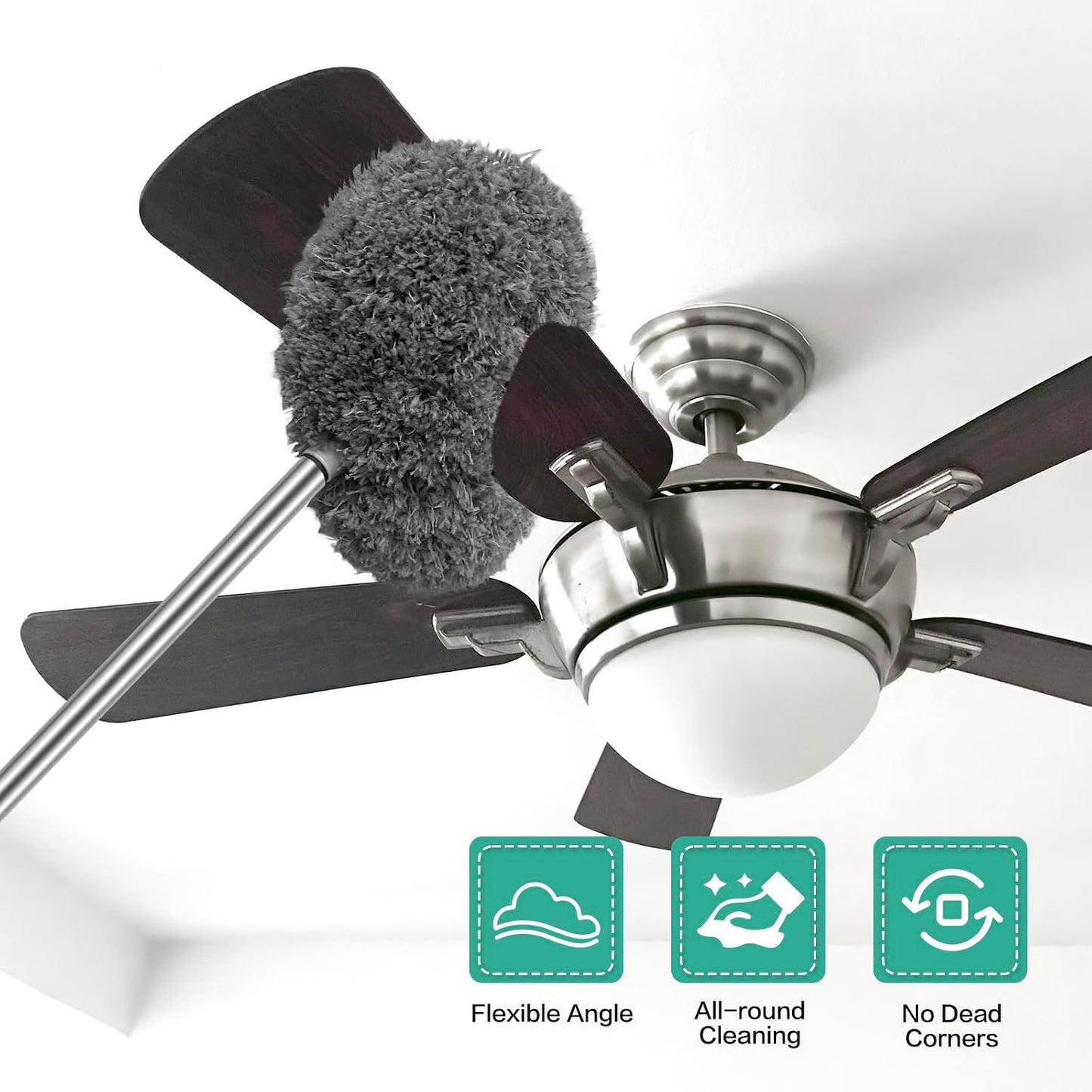 Ceiling Fan Cleaner Duster Reusable Microfiber Ceiling Fan Blade Cleaner Removable Duster with Extension Pole Adjusts 13 to 49.7 Inch for Cleaning Walls Bookshelves Furniture Door Window Top (Blue)