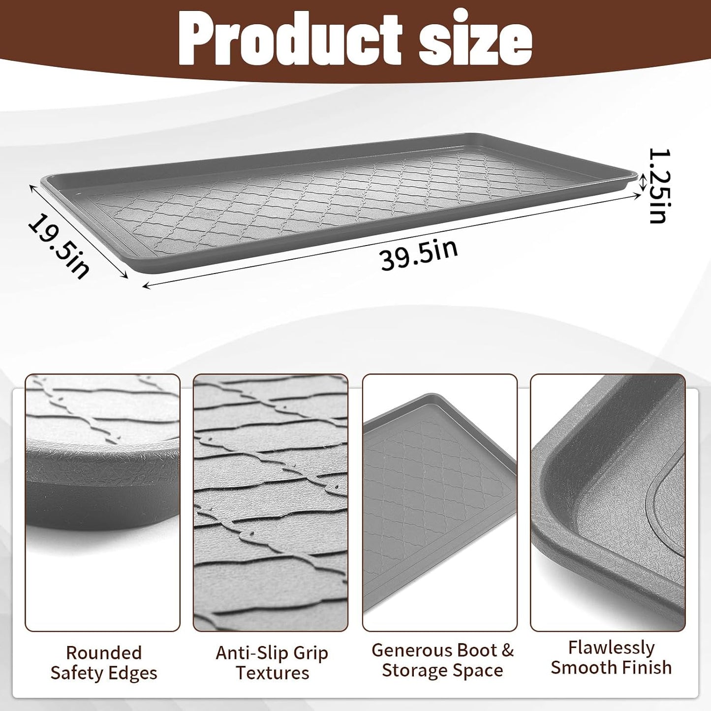 3 Pack Extra Large Boot Tray 40"x20" Long Shoe Mats Boot Storage with Raised Edge Waterproof Plastic Wet Shoe Tray for Entryway Floor Indoor Outdoor Mudroom Multi Use(Black)