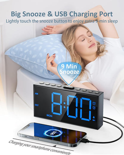 Roxicosly Vibrating Alarm Clock with Bed Shaker for Heavy Sleepers, 3-Level Vibration, Dual Alarms with Weekday & Weekend Mode, Large Digits, Dimmer, Snooze, USB Charger, Battery Backup