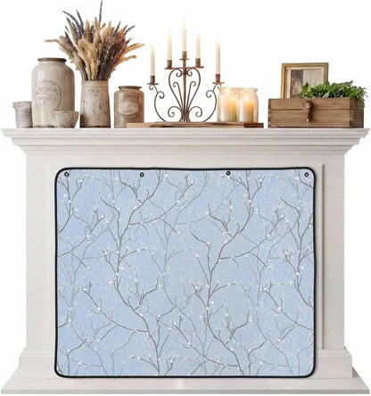 Magnetic Fireplace Cover White Vines Fireplace Screen Decorative Flowers Leaves Tree Branches Insulation Fireplace Blocker Blanket Save Energy Fireplace Draft Stopper Covers for Living Room 39x32 Inch