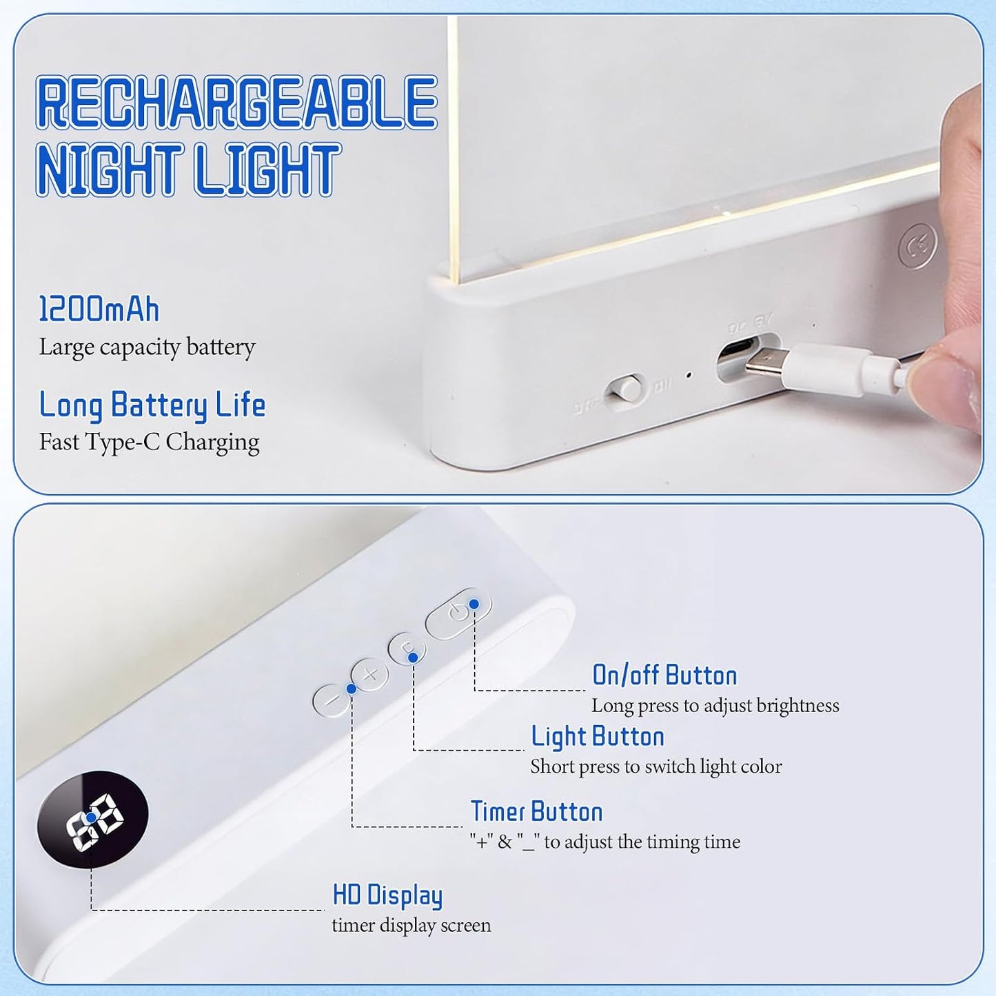 Book Light, Rechargeable Clear LED Flat Reading Light with 3 Colors & Timer, Dimmable Panel Plate Lamp Book Full Page Light for Reading in Bed at Night, for Women Readers Kids Book Lovers (White)