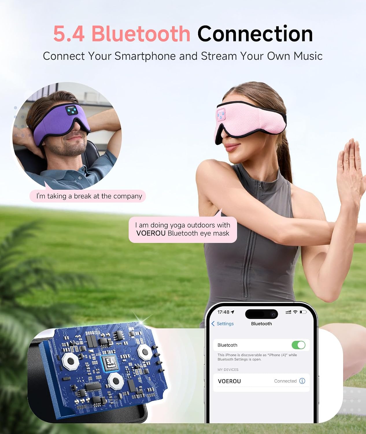 Voerou Sleep Mask with Bluetooth Headphones, Zero Pressure Wireless Sleeping Eye Mask, 100% Light Blocking Sleep Headphones for Side Sleepers, Suitable for Sleep Nap Travel, Cool Gadgets Unique Gifts