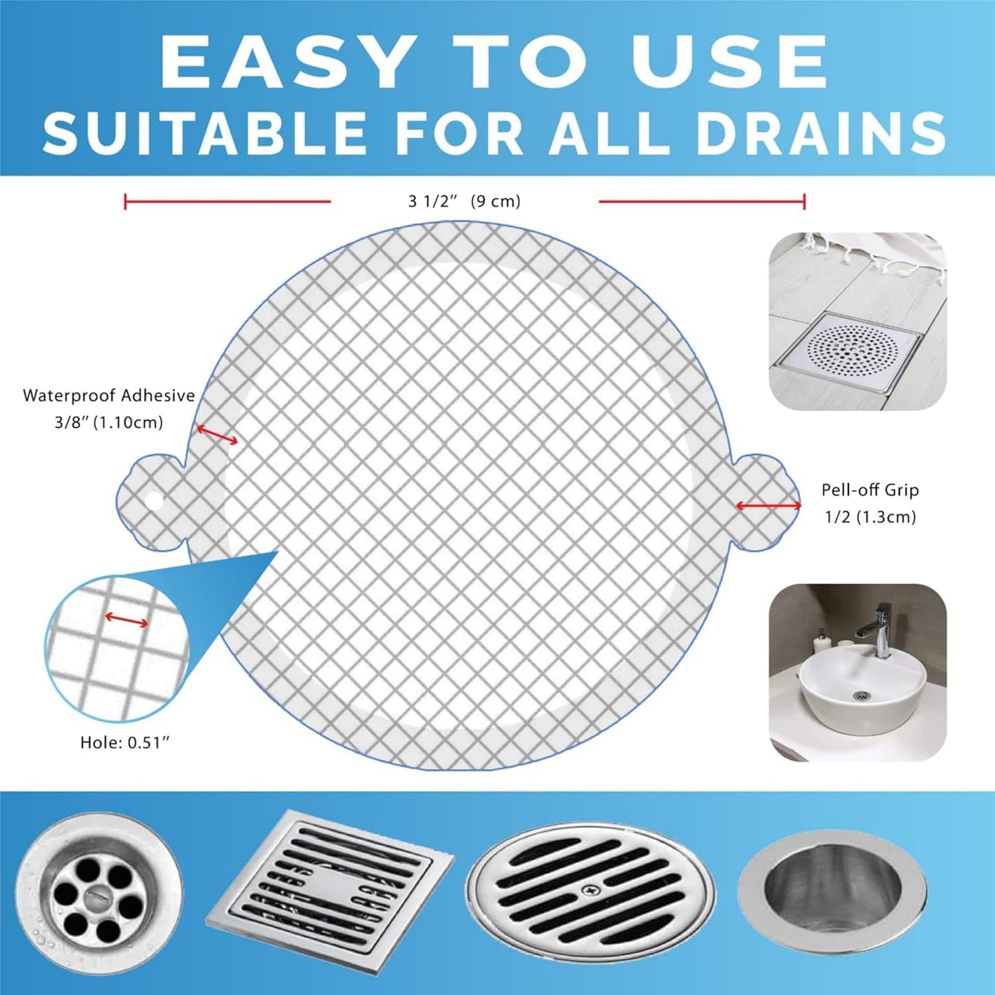 35 Pack Hair Catcher Shower Drain Disposable Mesh Stickers (Round)