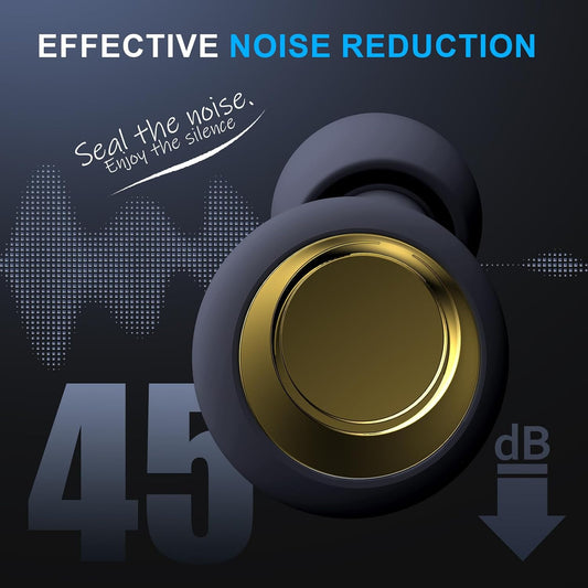 Ear Plugs for Sleeping, Ultra Soft & Reusable Silicone Earplugs | Customizable Fit | 45dB Noise Reduction, Hearing Protection with 8 Tips for Sleep, Travel, Sensitivity, Deep Focus, Gold