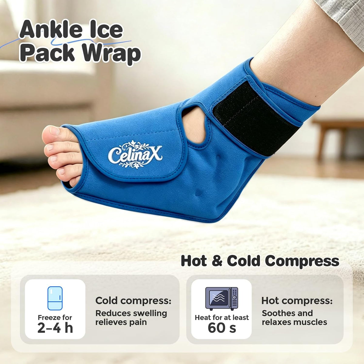 Ankle Ice Pack Wrap, Heel Ice Pack Wrap for Plantar Fasciitis Relief