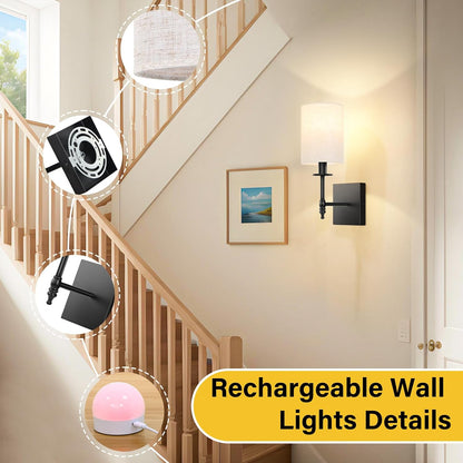 Battery Operated Wall Sconces Set of 2, Rechargeable Sconces with Remote
