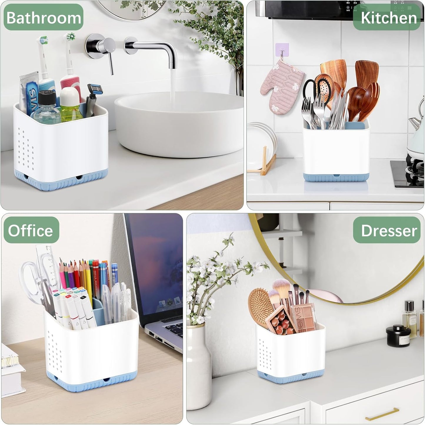 Bathroom Toothbrush Holders, Toothbrush and Toothpaste Holder (Wood Grain) | Easy To Clean, Drainage, Removable, Non-Slip, 4 Slots Tooth Brush Holder for Bathroom Countertop Organizer