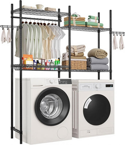 VEVOR Over The Washer and Dryer Storage Shelf, 3 Tier Laundry Room Drying Rack with Hanger Rod and Hooks, Adjustable Over Washer and Dryer Shelves, Laundry Room Shelf Storage Space Saver, White
