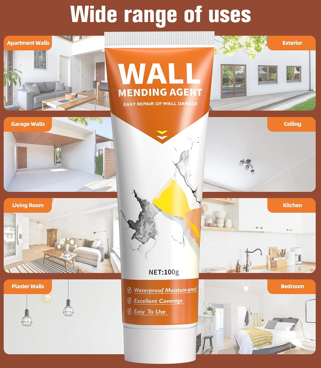 NINGOO Drywall Repair Kit,2 Pack Wall Repair Paste for Wall Holes & Cracks | 4 Wall Patches,2 Scraper,4 Sandpapers,Quick Drying,Apartment Friendly