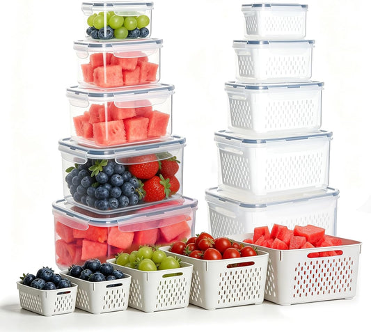 Watermelon Container with Strainer, Fruit Strainer Container with Lid 5 PCS | Sealed in All Aspects, No‑Leakage, Easy to Clean and Use, Sturdy and Durable, Premium Plastic Material, for Daily Kitchen Use