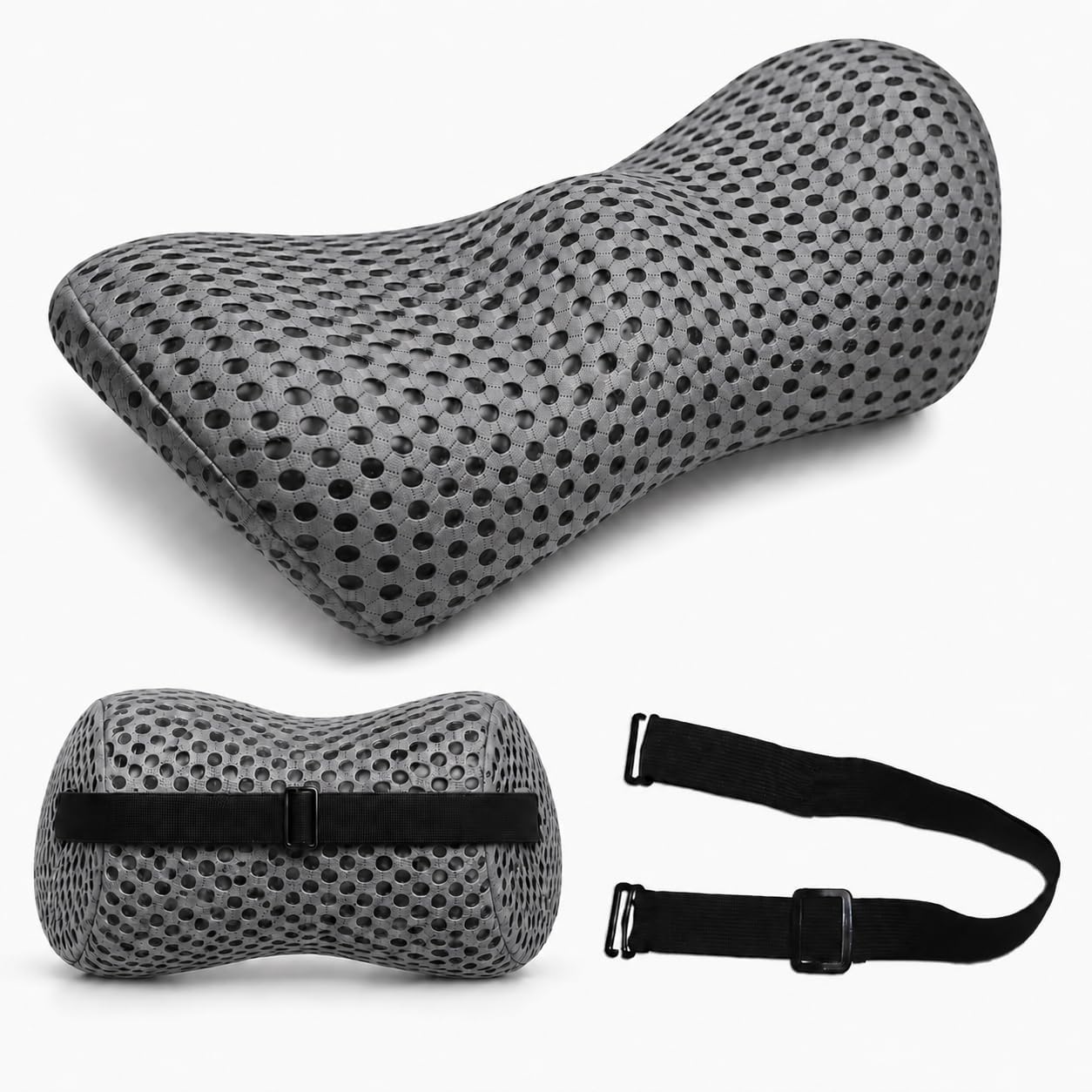 Ergonomic Lumbar Support Pillow, Memory Foam Back Cushion | Back Pillow for Low Back Pain Relief, Ergonomic Support with Detachable Fixation Band for Office Chair, Car Seat and Recliner