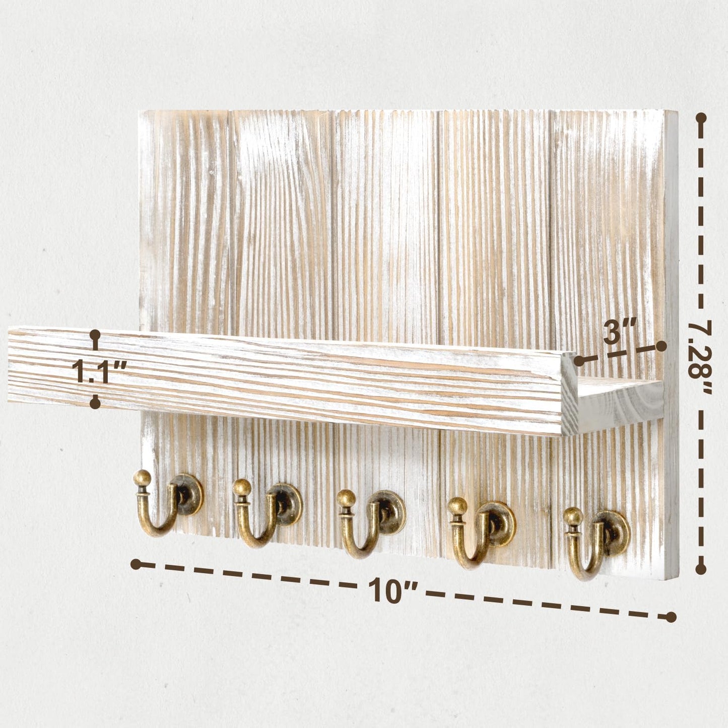 Rebee Vision Key Holder Wall Mount with 5 Key Hooks for Home Decor, Brown | 3.54'' x 10'' x 7.28'', Small Shelf for Display Plant, Key Hangers for Hat, Entryway Space-Saving Storage