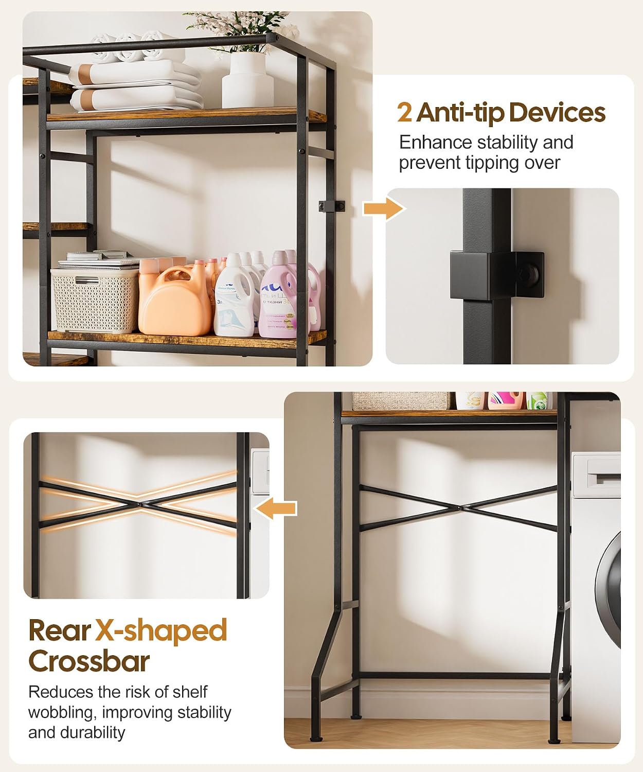 Homde Over The Washer and Dryer Storage Shelf: 5-Tier Heavy Duty | Laundry Room Organizer Standing Shelf with Hanger Rod & Anti-Tip - Space Saving Rust Proof Shelving for Bathroom Balcony