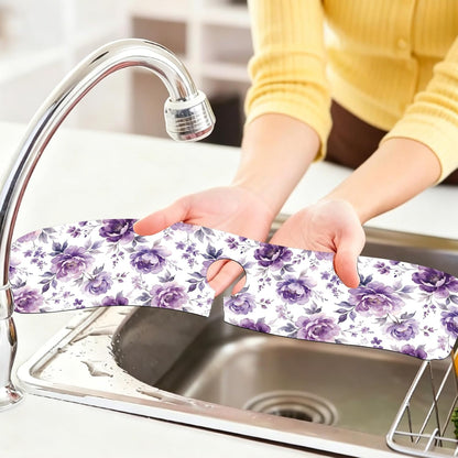 2 Pcs Kitchen Sink Splash Guard Faucet Mat Wood Grain Pattern Faucet Mat for Sinks Natural Wood Color Absorbing Drying Mats for Kitchen Bathroom, 23.6x5.5inch
