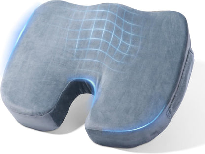Memory Foam Seat Cushion for Office Chair & Car - Ergonomic Tailbone & Sciatica Pain Relief Pad - Non-Slip Desk Chair Cushion for Long Sitting, Breathable Mesh Pad for Posture Support (Black)