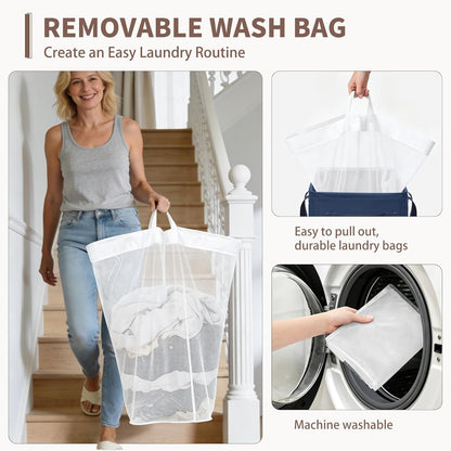 CHICVITA 75L Large Rolling Laundry Basket with Wheels & Wash Bag, Grey | Collapsible design saves space for corner dorms. Removable wash bag for easy laundry transport
