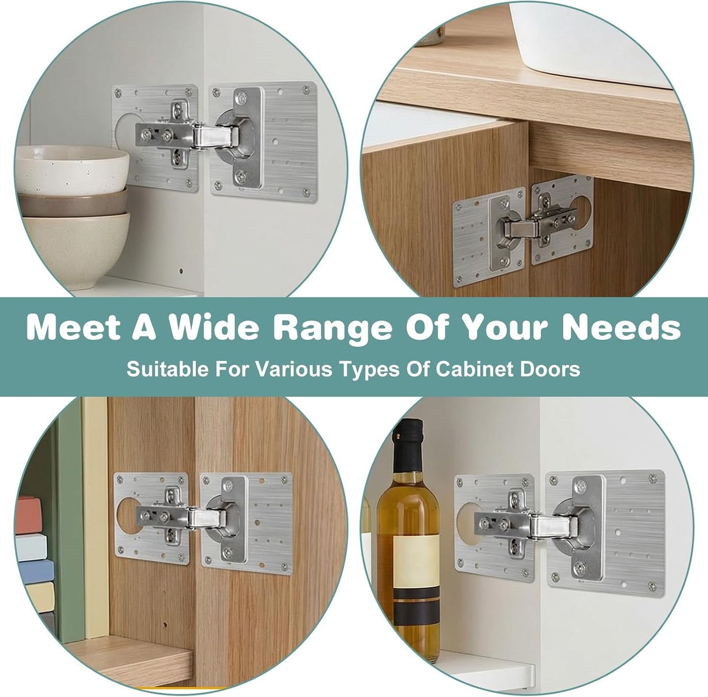 4Pcs Cabinet Door Repair Plate Kit Cabinet Hinge Repair Plate Kit | 24 Screws, Stainless Steel, Durable, Upgraded, For Wooden, Kitchen, Cupboard Door, Locker, Furniture