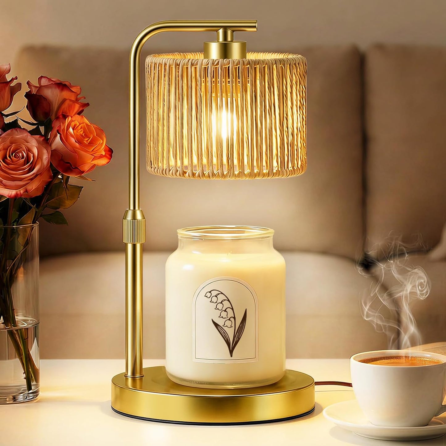 Candle Warmer Lamp with Timer Dimmer, Height Adjustable Modern Farmhouse Candle Warmer, Electric Candle Lamp Warmer with 2 Bulbs, Birthday Gifts for Women Mom, Gift for Home Decor