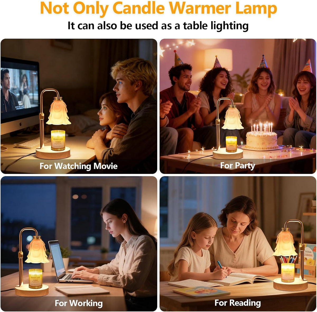 Candle Warmer Lamp with Timer & Dimmer, Birthday Gifts for Women Mom, 4-Level Dimmable Flower Heat Lamp for Jar Candles, Adjustable Height, House Warming Gifts, Home Decor (Purple