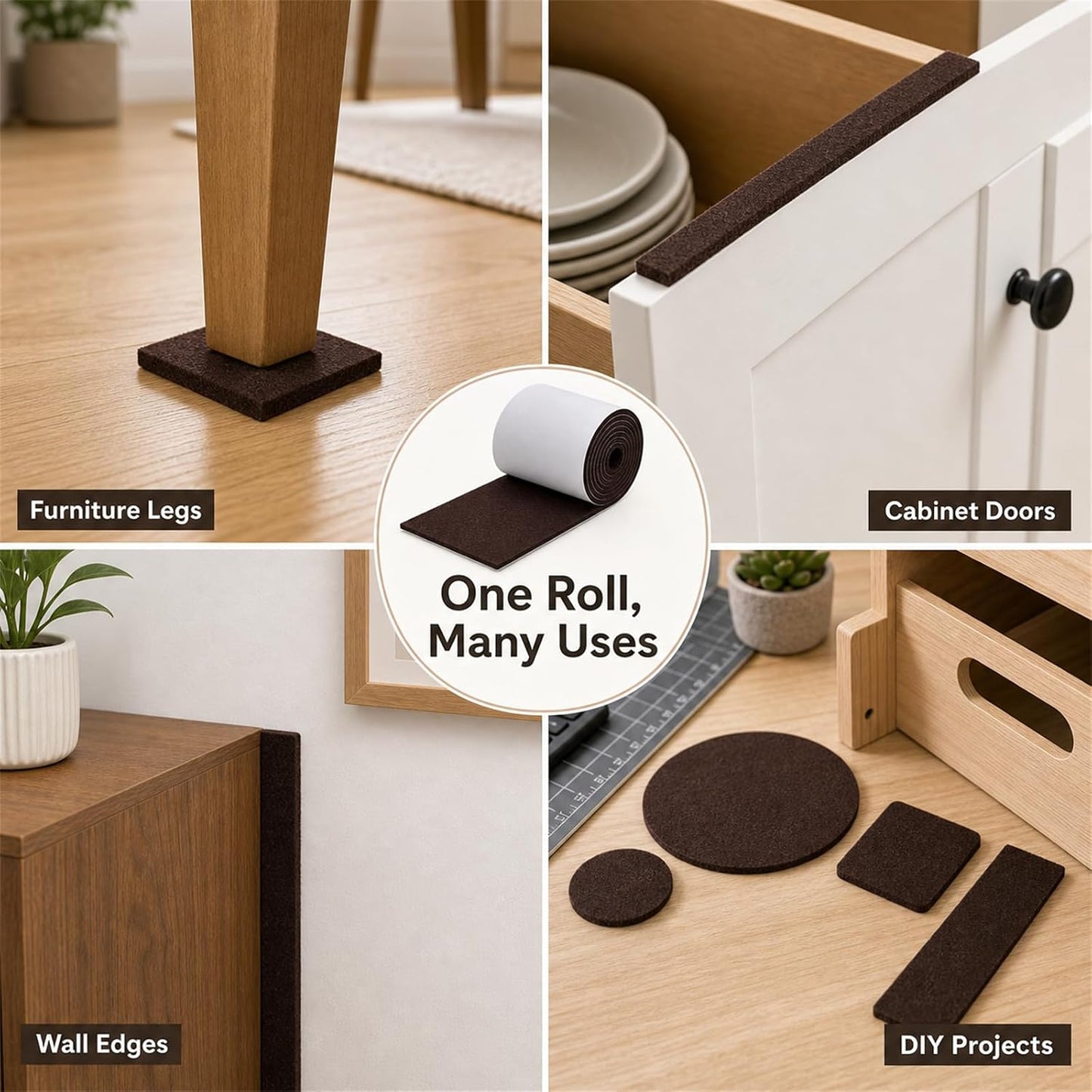 Felt Furniture Pads, Self Adhesive Felt Sheets Roll, Cuttable Felt Pads for Furniture Legs, Heavy Duty Furniture Pads for Hardwood Floors, Chair Wall Protector, Black, 40 x 5 x 0.12 Inch