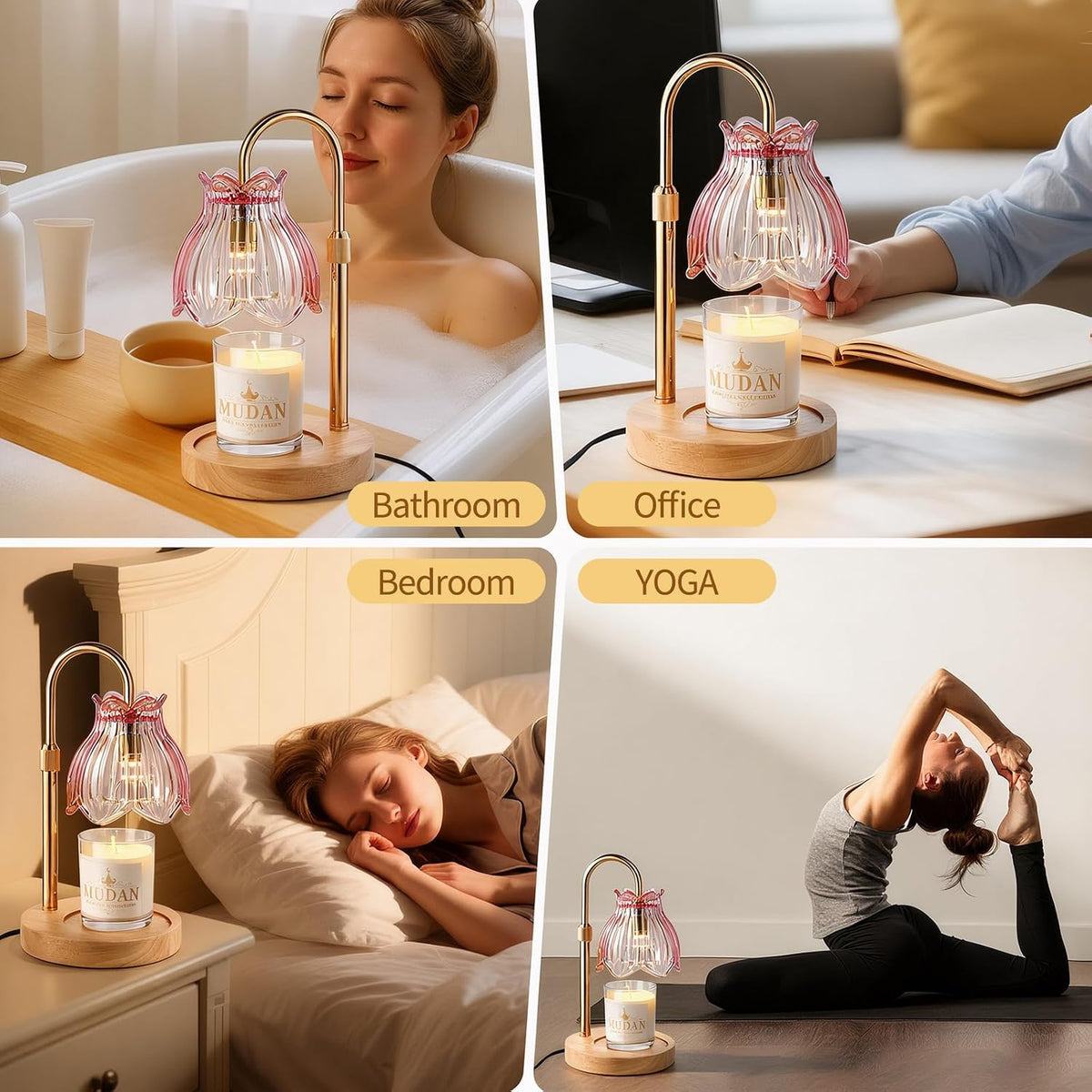 Flower Candle Warmer Lamp with Timer - Dimmable Electric Candle Lamp, Glod