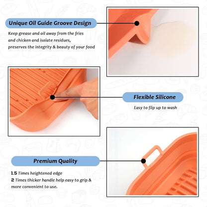 Silicone Air Fryer Liners Square - Reusable Airfryer Collapsible Basket - Easy to Clean Air Fryers Pot for 5.8 to 8 Qt Baking Tray Oven Accessories, 8.5 Inch Large