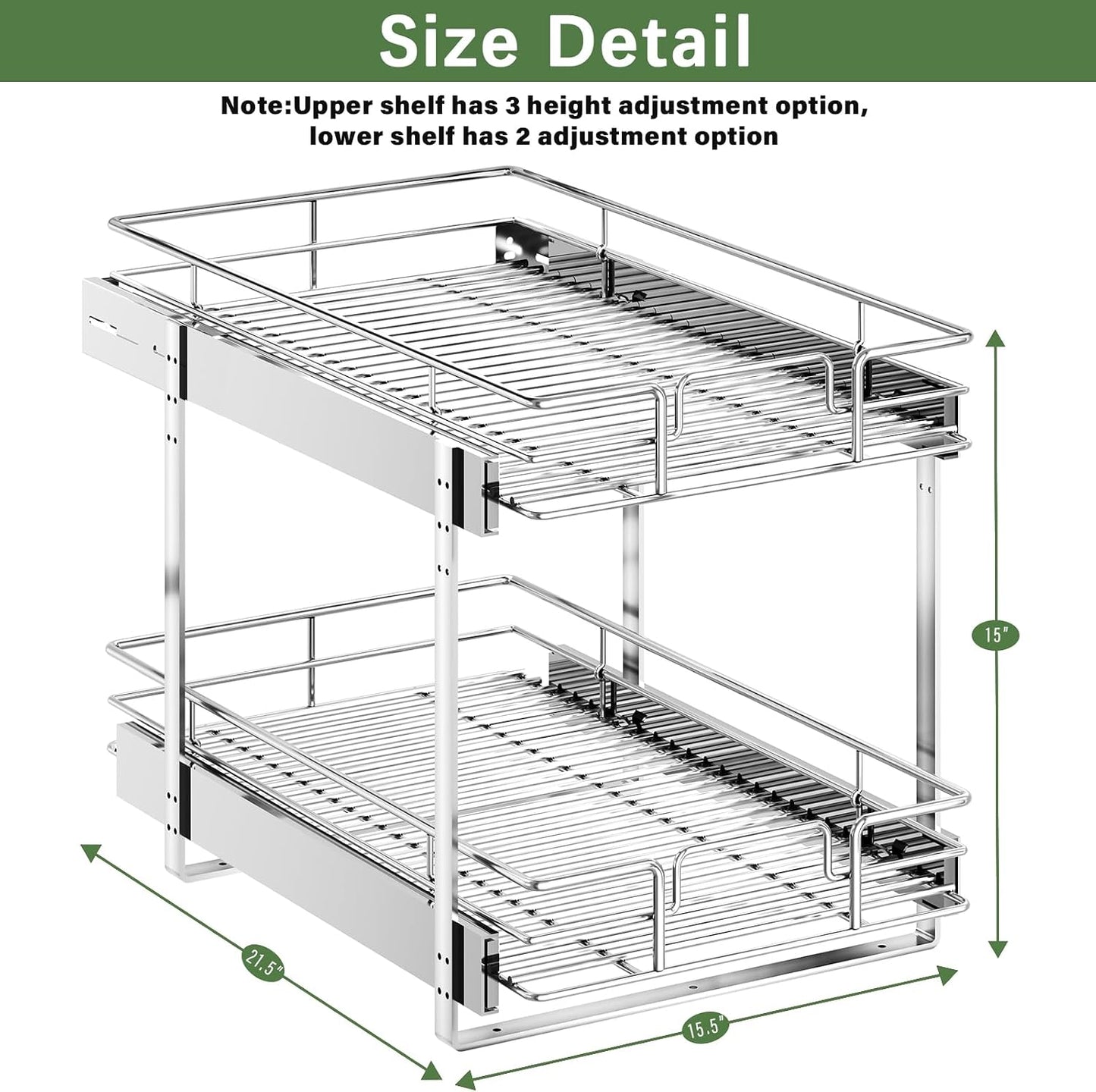 LOVMOR 2 Tier Individual Pull Out Cabinet Organizer 11" W x 18" D, Slide Out Kitchen Cabinet Storage Sliding Shelves