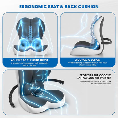 Car Seat Cushion Reducing Sciatica Pressure, Back & Tailbone Comfort | Hollow Design for Coccyx, Double-Sided Anti-Slip, L-Shaped Ergonomic Memory Foam Lumbar Cushion, Suitable for Long Sitting