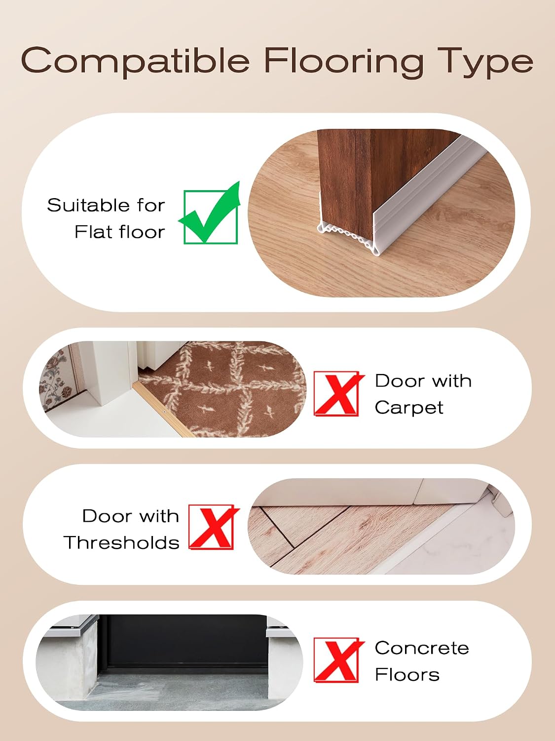SUNMON Silicone Door Draft Stopper, 39in Upgraded Door Slide-On Under Door Seal Blocker, Under Door Sweep Weather Stripping（White）
