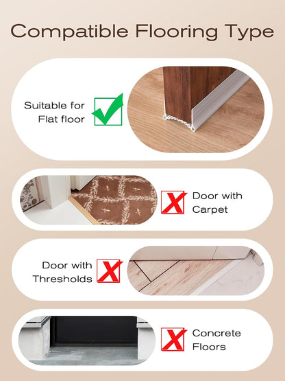 SUNMON Silicone Door Draft Stopper, 39in Upgraded Door Slide-On Under Door Seal Blocker, Under Door Sweep Weather Stripping（White）